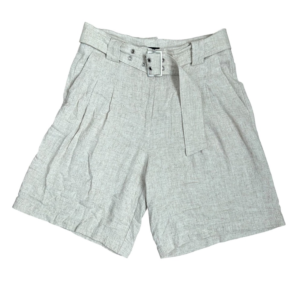 Womens Linen Blend Bermuda Shorts Loose Belted European Summer Old Money Minimal